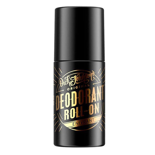 En flaska Sweet Rum deodorant rullar på på en vit bakgrund av Dick Johnson.