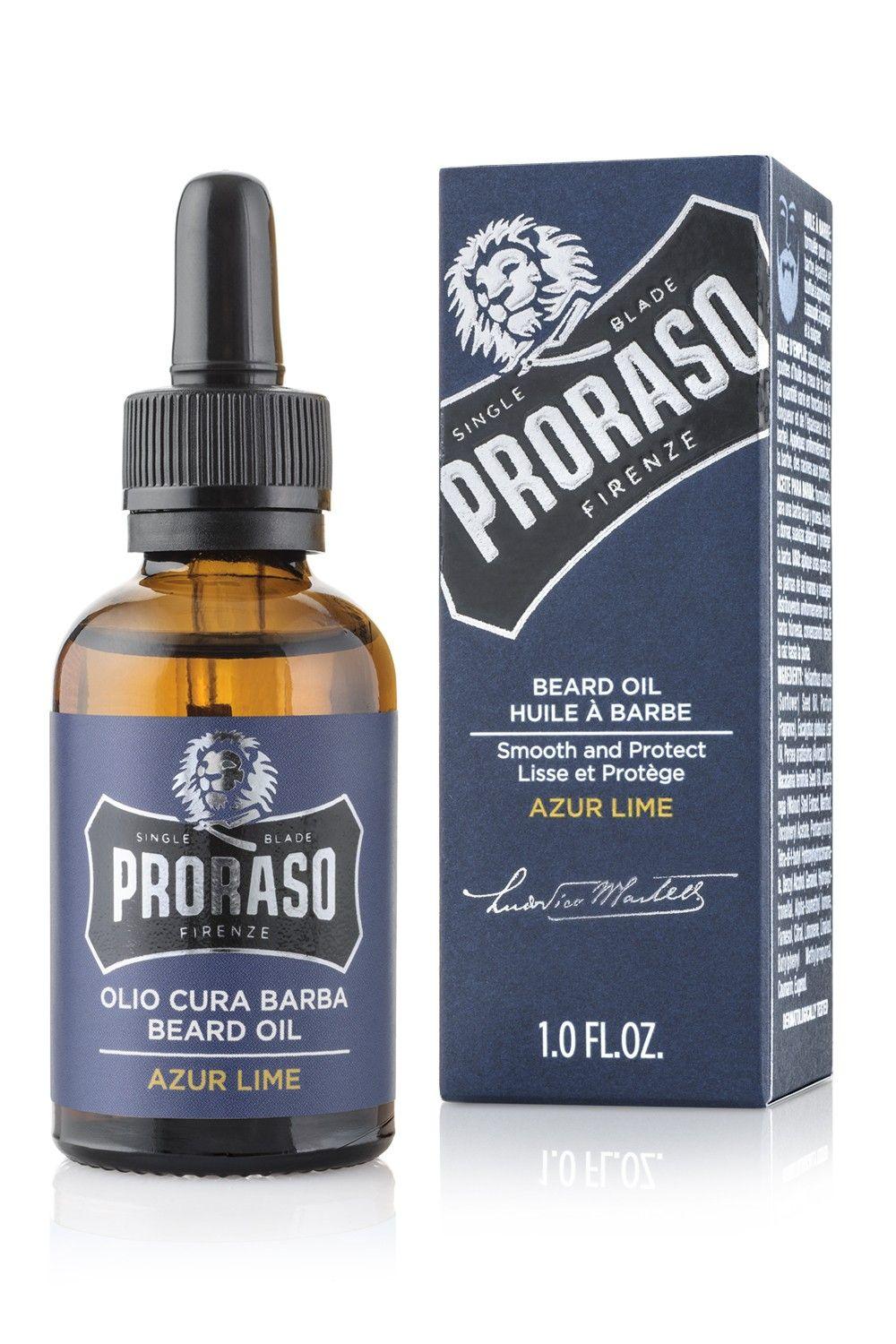 Skäggolja - Azur Lime från Proraso för både nagelband och skägg, ger skydd mot torrhet och skador.